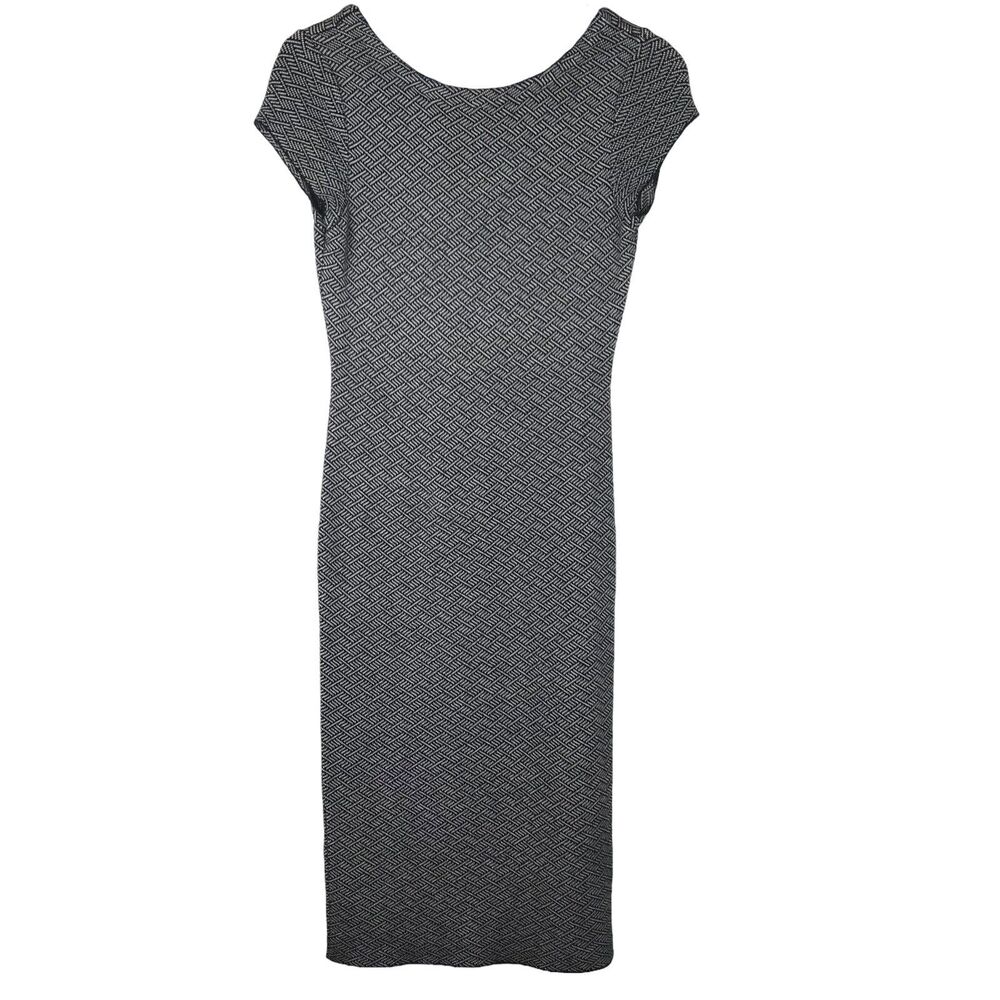 Zara Knit Dress Bodycon Scoop Back Cap Sleeve Black White Herringbone Size Small